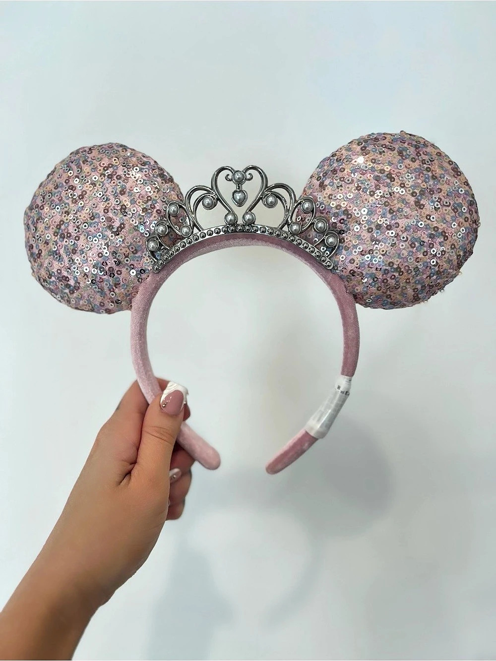 Disney Sequined Princess Tiara Ear Headband Pink & Silver